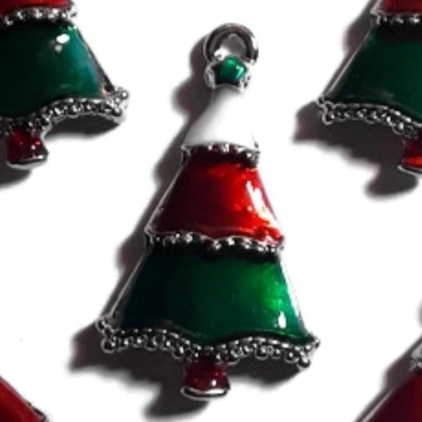 Christmas Tree Jewelry Bracelet Necklace Charms | Green White Red Christmas Tree