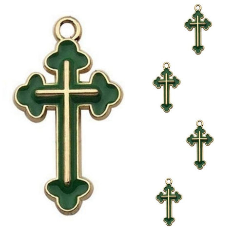 Green Gold Cross Jewelry Bracelet Necklace Charms