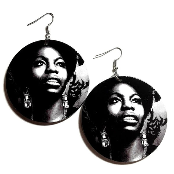 Nina Simone Statement Dangle Wood Earrings