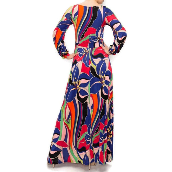 Groovy Flower Power Bell Long Sleeve Modest Maxi Dress