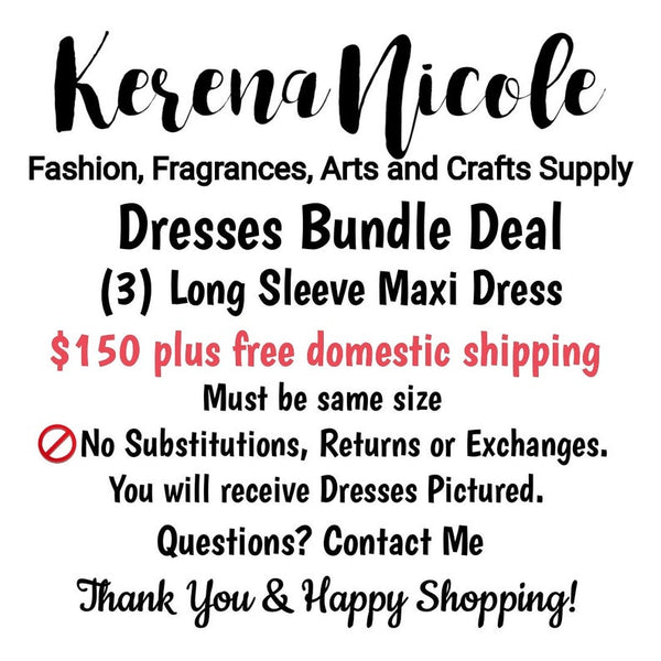 3 Dresses Bundle Deal ~ Classic Bell Long Sleeve Maxi Dress ~ Size: LARGE