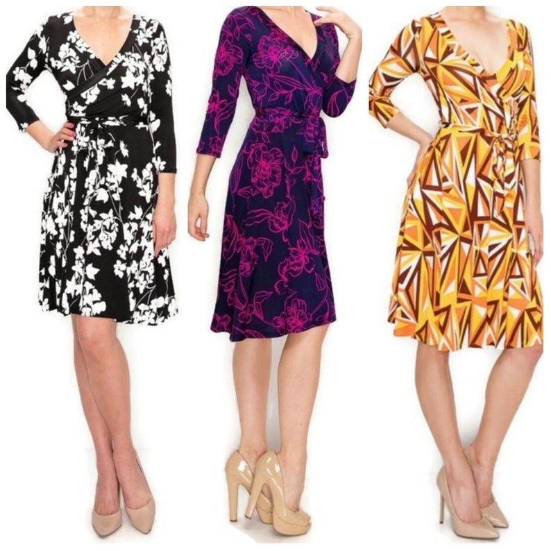 3 Dresses Bundle Deal ~ Faux Wrap Knee Length Dress ~ Size: MEDIUM