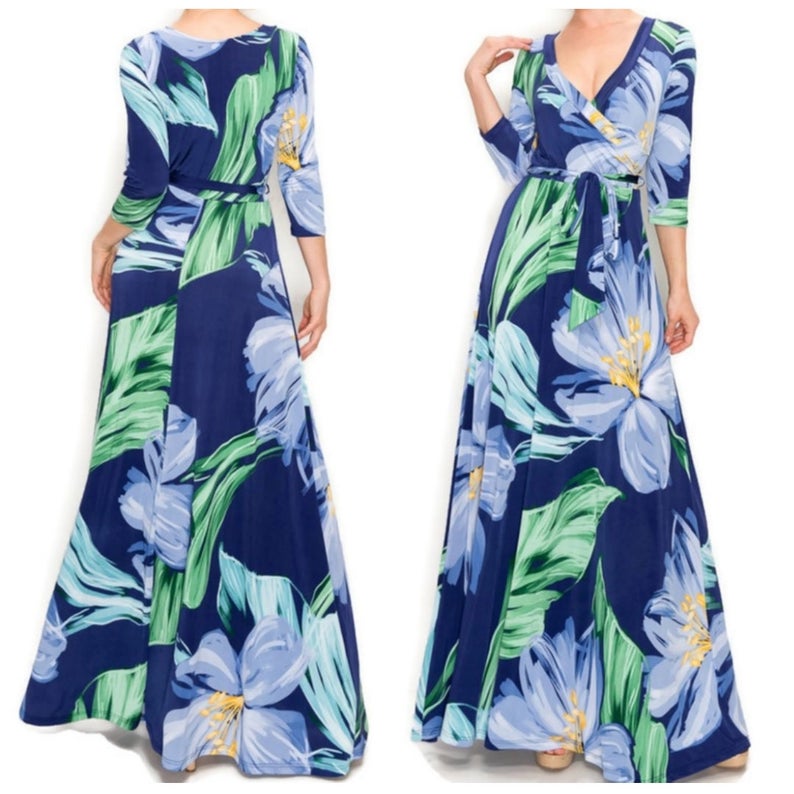 Botanical Bloom Faux Wrap Maxi Dress