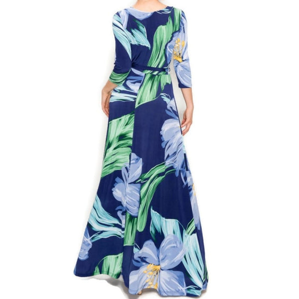 Botanical Bloom Faux Wrap Maxi Dress