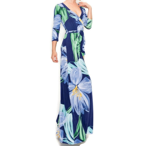 Botanical Bloom Faux Wrap Maxi Dress