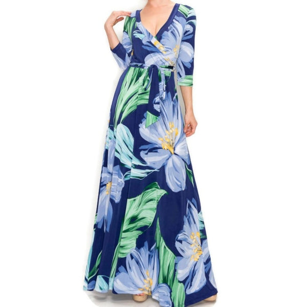 Botanical Bloom Faux Wrap Maxi Dress