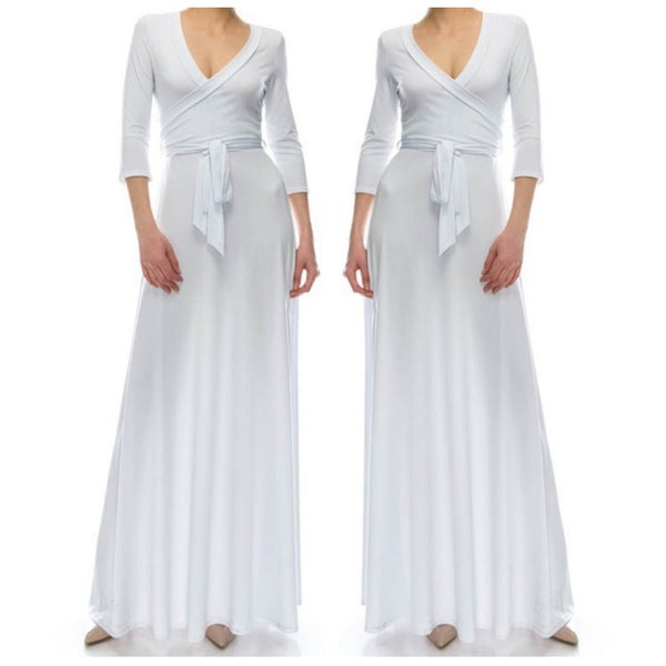 White Wedding Faux Wrap Maxi Dress