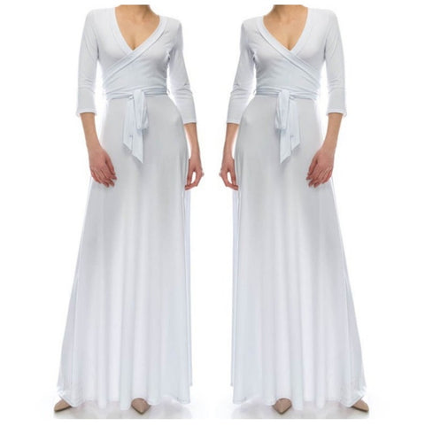 White Wedding Faux Wrap Maxi Dress