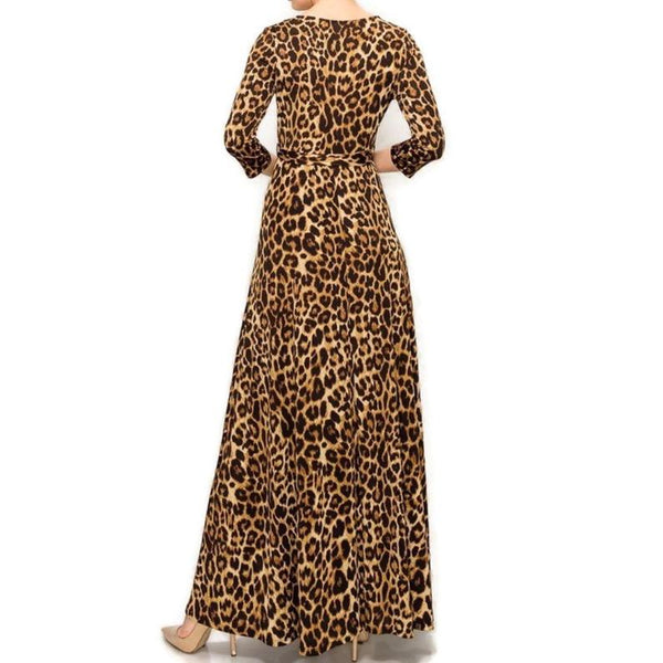 Leopard Animal Print Faux Wrap Maxi Dress