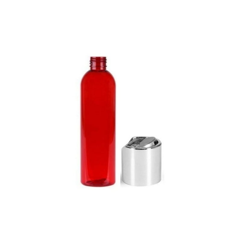 4oz Red Cosmo PET Plastic Bottles with 20/410 Silver Dispensing Disc Caps