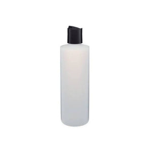 8oz or 16oz Natural HDPE Plastic Cylinder Bottles with 24/410 Black Disc Dispensing Caps