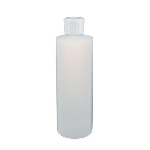 8oz or 16oz Natural HDPE Plastic Cylinder Bottles with 24/410 White Ribbed Dispensing Caps