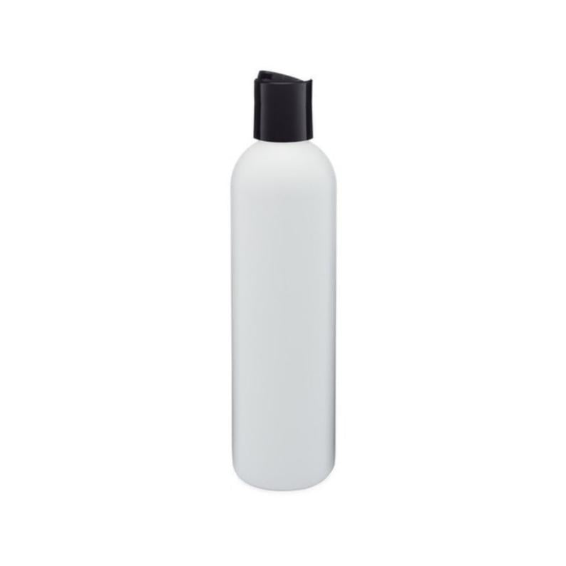 8oz White Plastic Bottles with 24/410 Black Disc Dispensing Caps