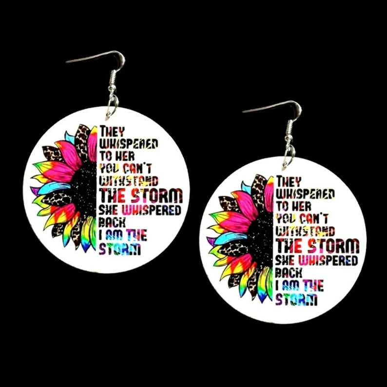 I AM THE STORM Neon Sunflower Statement Dangle Wood Earrings