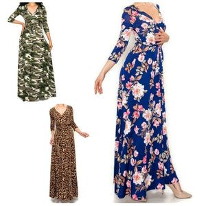 3 Dresses Bundle Deal V-neck 3/4 Sleeve Faux Wrap Maxi Dress ~ Sizes: Small, Medium Large, XLarge