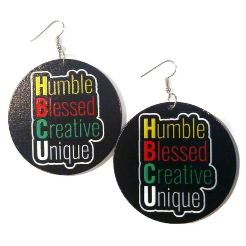 Humble Blessed Creative Unique Statement Dangle Wood Earrings