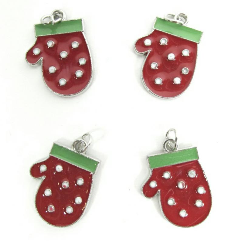 Christmas Red White Polka Dot Mitten Charms