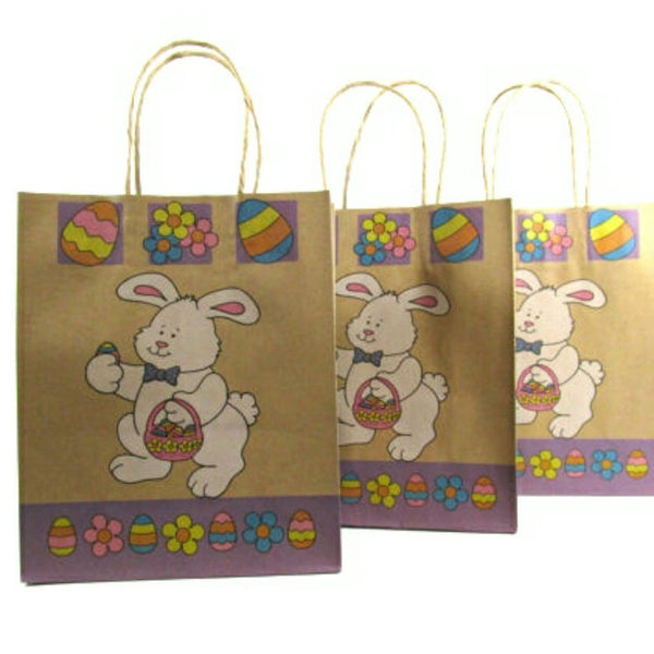 Easter Bunny Kraft Handle Paper Party Favor Wedding Gift Bags - Set of 12