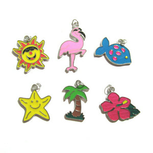 Florida Summer Pink Flamingo Palm Tree Sun Hibiscus Flower Charms