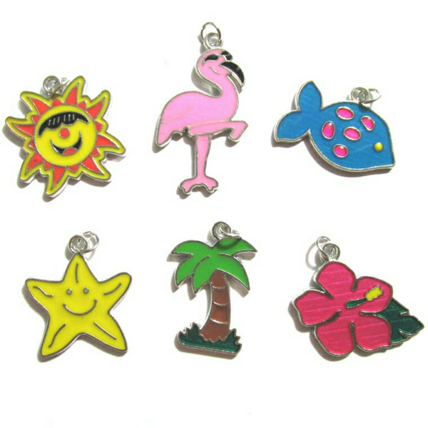 Florida Summer Pink Flamingo Palm Tree Sun Hibiscus Flower Charms