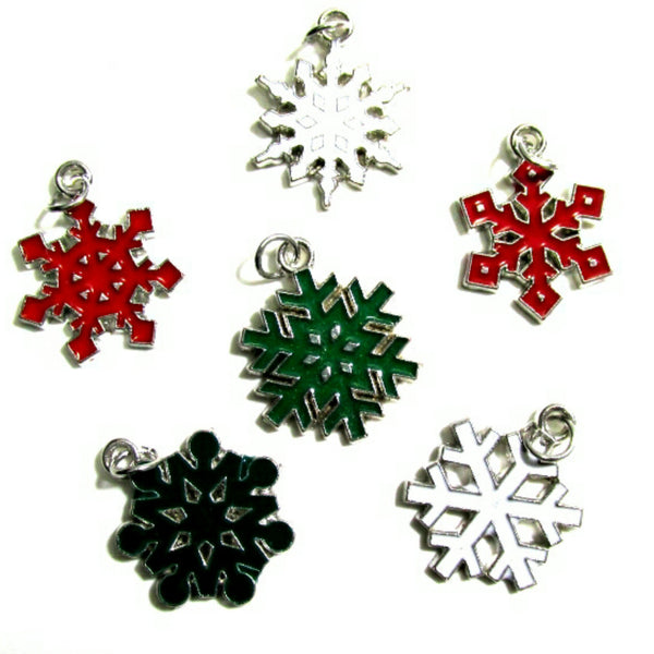 Red Green White Snowflake Silver Tone Charms