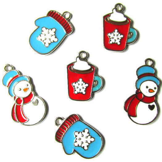 Snowman with Red Scraf Mittens and Hot Chocolate Charms