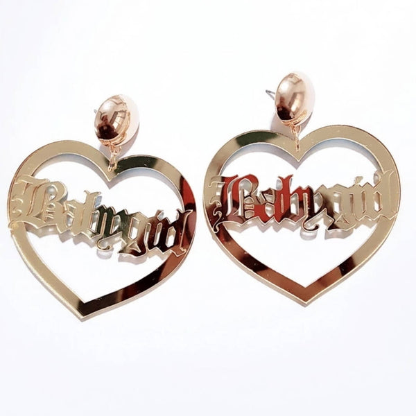 BABY GIRL Calligraphy  Gold Heart Acrylic Dangle Stud Earrings