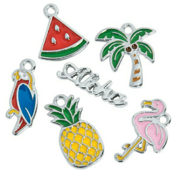 Aloha Hawaii Tropical Pink Flamingo Palm Tree Watermelon Charms