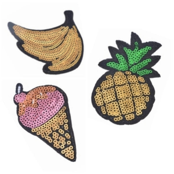 Pineapple Banana Ice Cream Cone Sequins Iron-On Patches