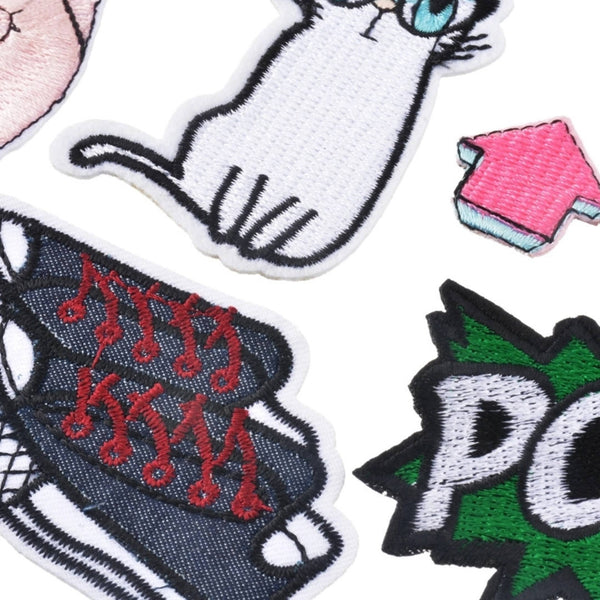 POW Denim Sneakers White Cat Pink Arrows Eye Iron-On Patches