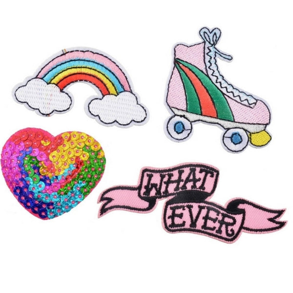 Whatever Roller Skate Rainbow Heart Sequins Iron-On Patches