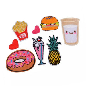 Donut Fries Hamburger Milk Pineapple Ice Cream Sundae Hearts Pineapple Iron-On Patches