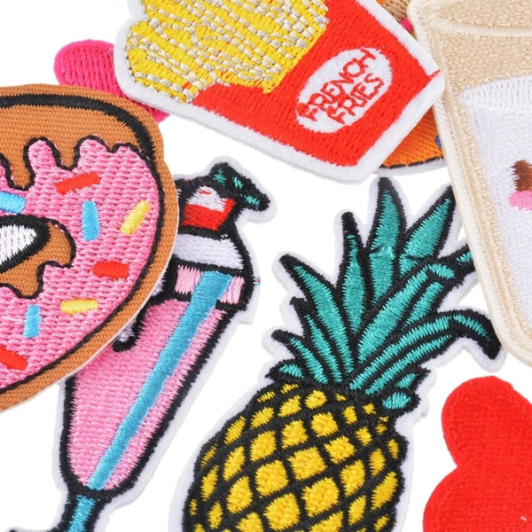 Donut Fries Hamburger Milk Pineapple Ice Cream Sundae Hearts Pineapple Iron-On Patches