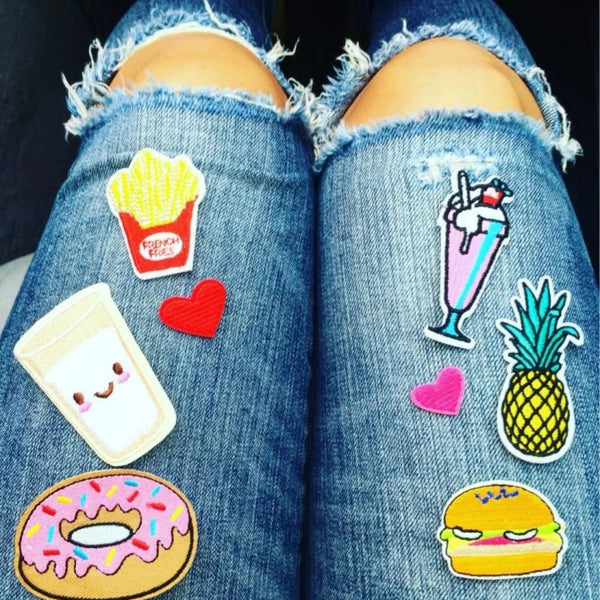 Donut Fries Hamburger Milk Pineapple Ice Cream Sundae Hearts Pineapple Iron-On Patches