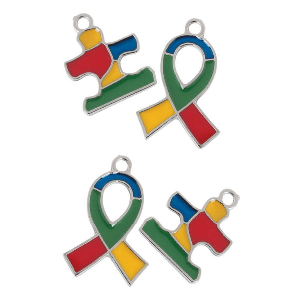 Ribbon and Puzzle Piece Autism Awareness Charms