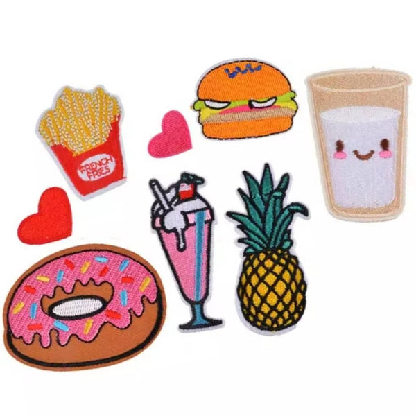 Donut Fries Hamburger Milk Pineapple Ice Cream Sundae Hearts Pineapple Iron-On Patches