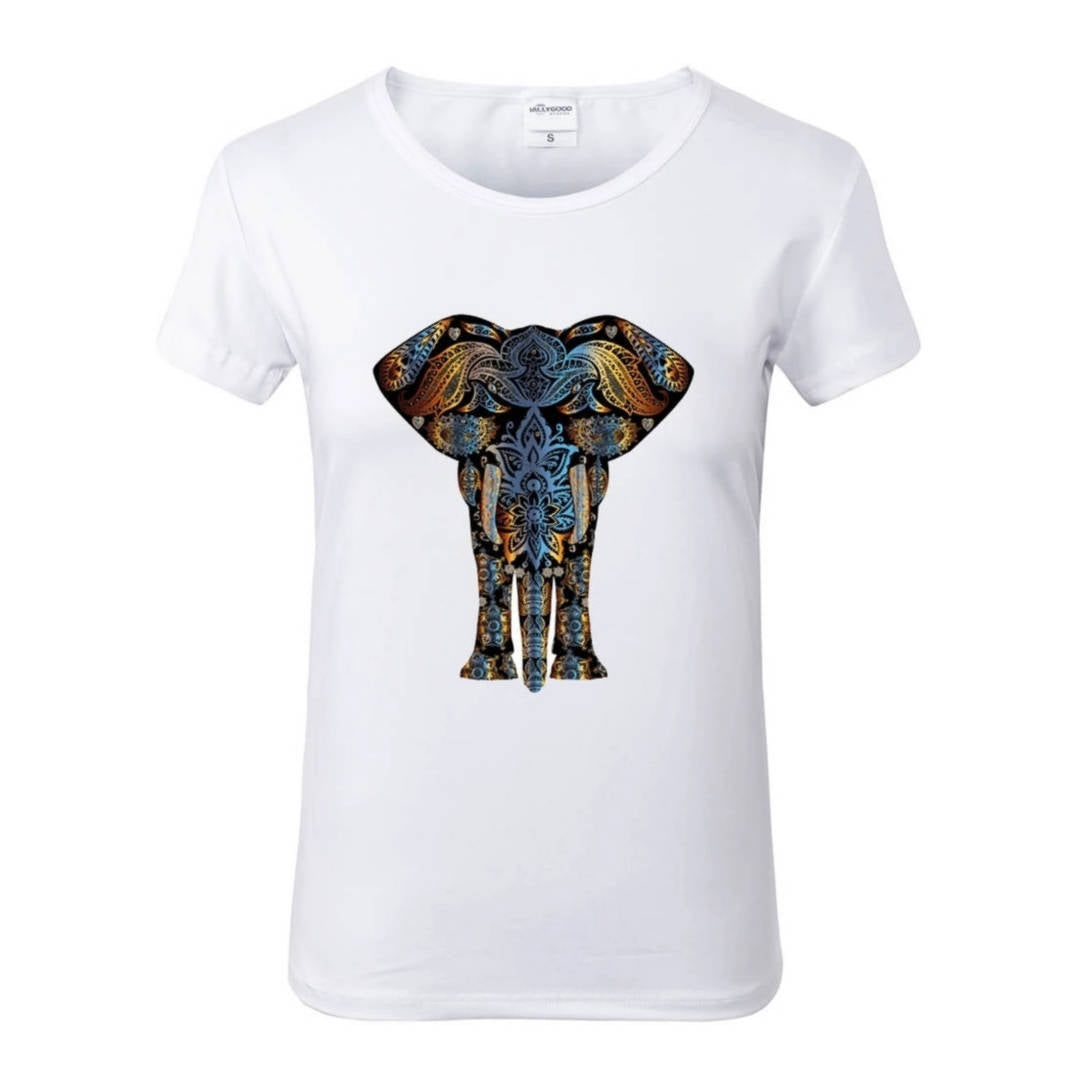 Tribal Mosaic Elephant White Crew Neck Tshirt