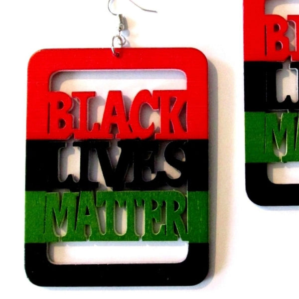 Black Lives Matter Red Black Green Statement Dangle Wood Earrings