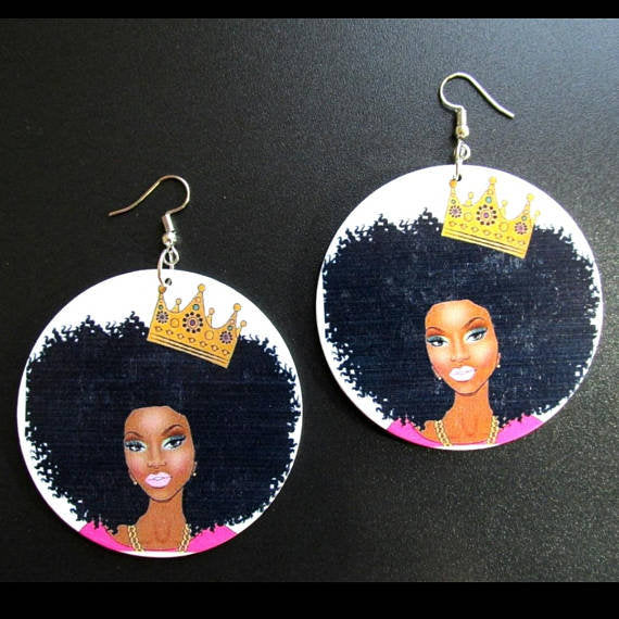 Crowned Queen Statement Dangle Wood Earrings