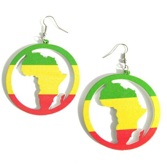 Africa Rasta Statement Dangle Wood Earrings