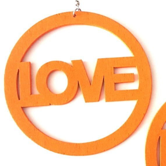 LOVE Statement Dangle Wood Orange Earrings