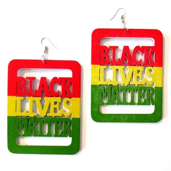 Black Lives Matter Red Yellow Green Statement Dangle Wood Earrings