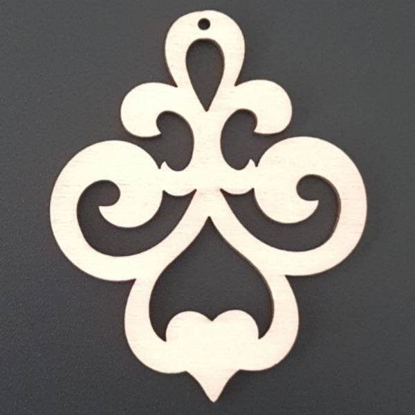 FILIGREE with Heart Unfinished Ready to Decorate Natural Wood Cutout