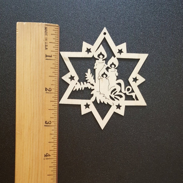 CHRISTMAS CANDLE STAR Unfinished Ready to Decorate Natural Wood Cutout