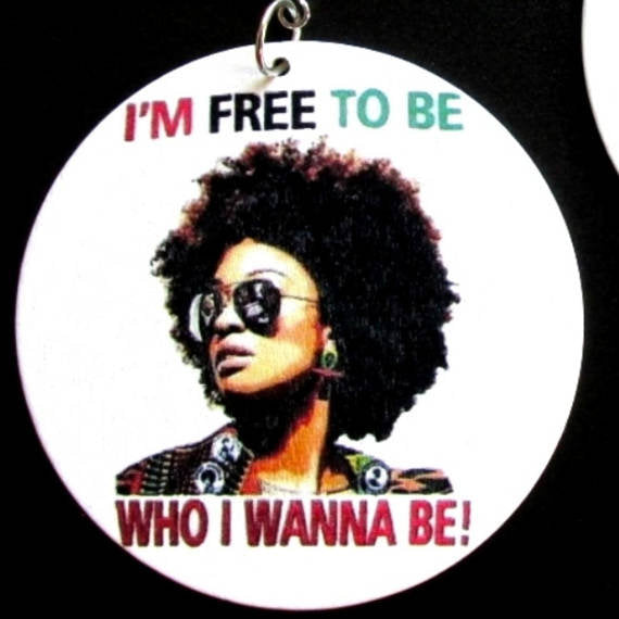 I am Free to Be Who I Wanna Be Afro Sunglasses Statement Dangle Wood Earrings