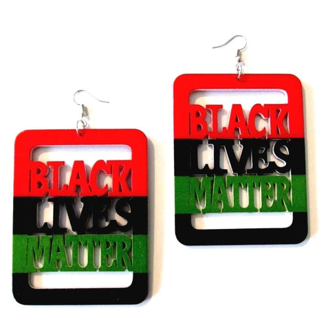 Black Lives Matter Red Black Green Statement Dangle Wood Earrings