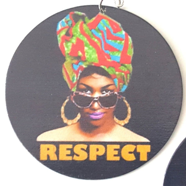 QUEEN RESPECT Statement Dangle Wood Earrings