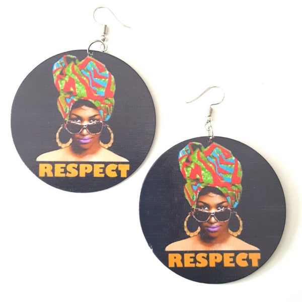 QUEEN RESPECT Statement Dangle Wood Earrings