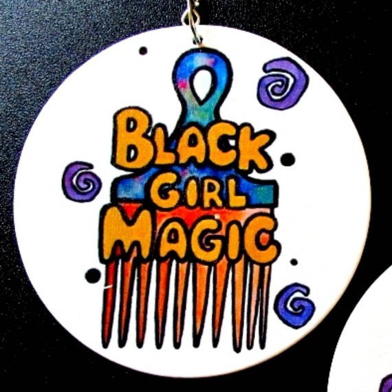 Black Girl Magic Afro Pick Statement Dangle Wood Earrings