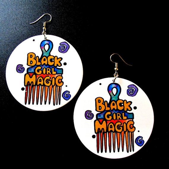 Black Girl Magic Afro Pick Statement Dangle Wood Earrings